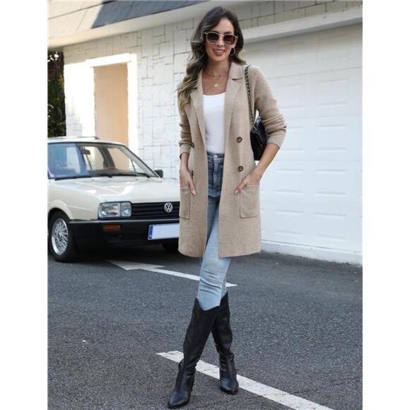 womens long cardigan sweater open front knit coatigan fall winter pockets - Picture 3 of 6